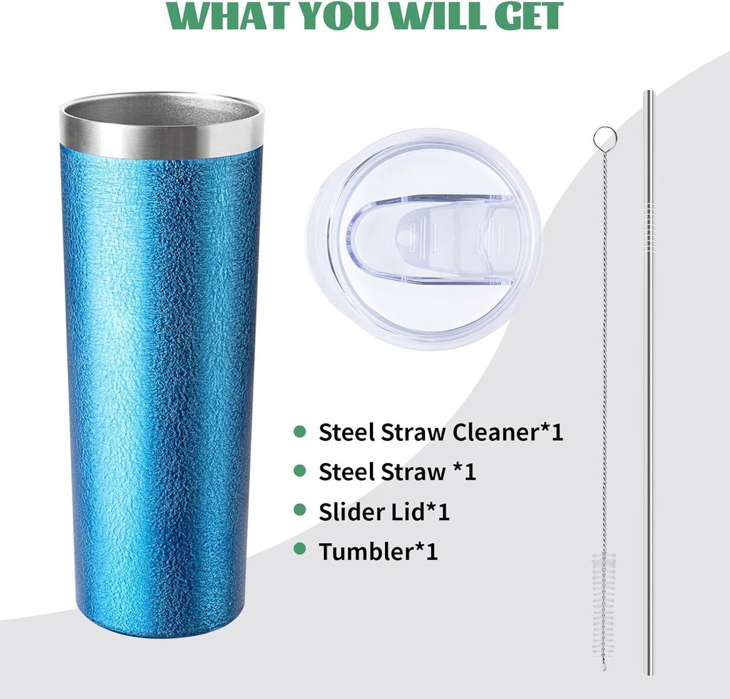 20 oz Skinny Tumbler with Lid and Straw,Stainless Steel Vacuum Insulated Tumbler Double Wall Travel Coffee Mug,Insulated Cup for Coffee, Tea, Beverages,Office (Texture Blue,1)