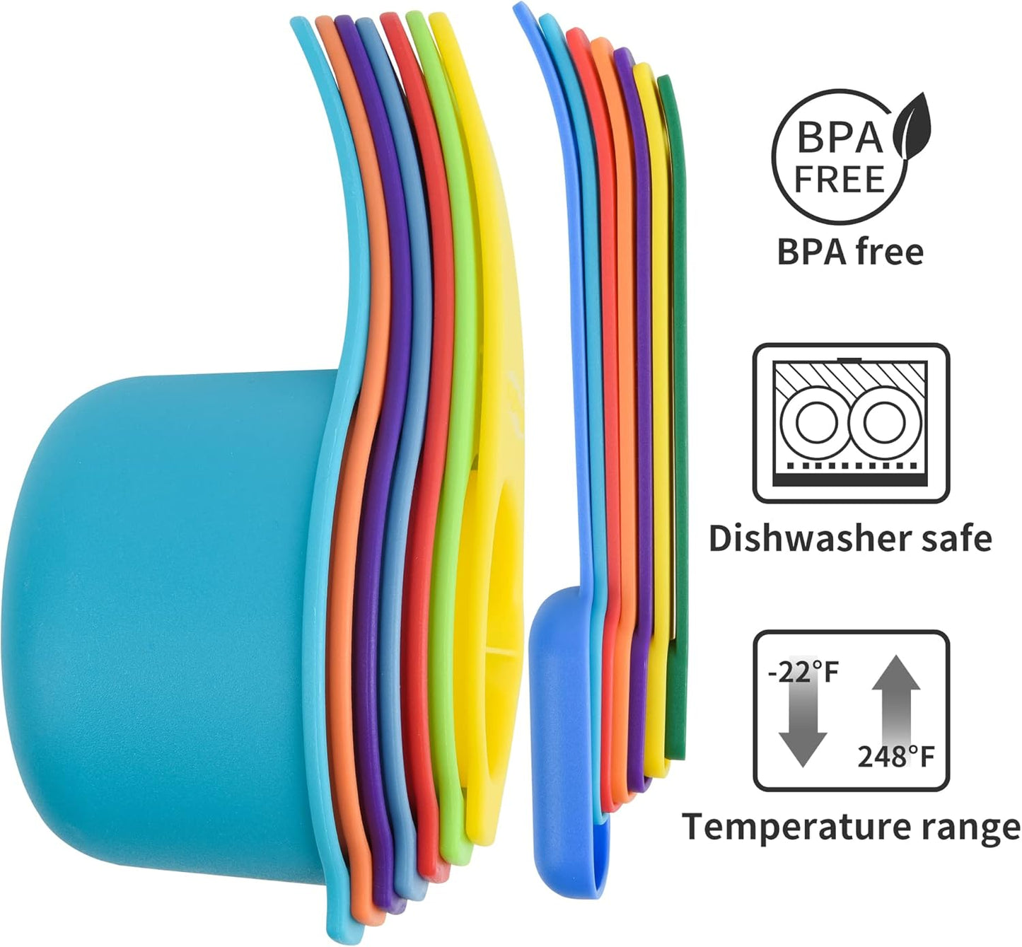 Measuring Cups and Spoons Set 15, 7 Plastic Measuring Cup Set, 7 Spice Long Handle Measuring Spoons with 1 Leveler for Kitchen and Baking, Dry Metric Measure Cups & Spoons Mixing Random Color