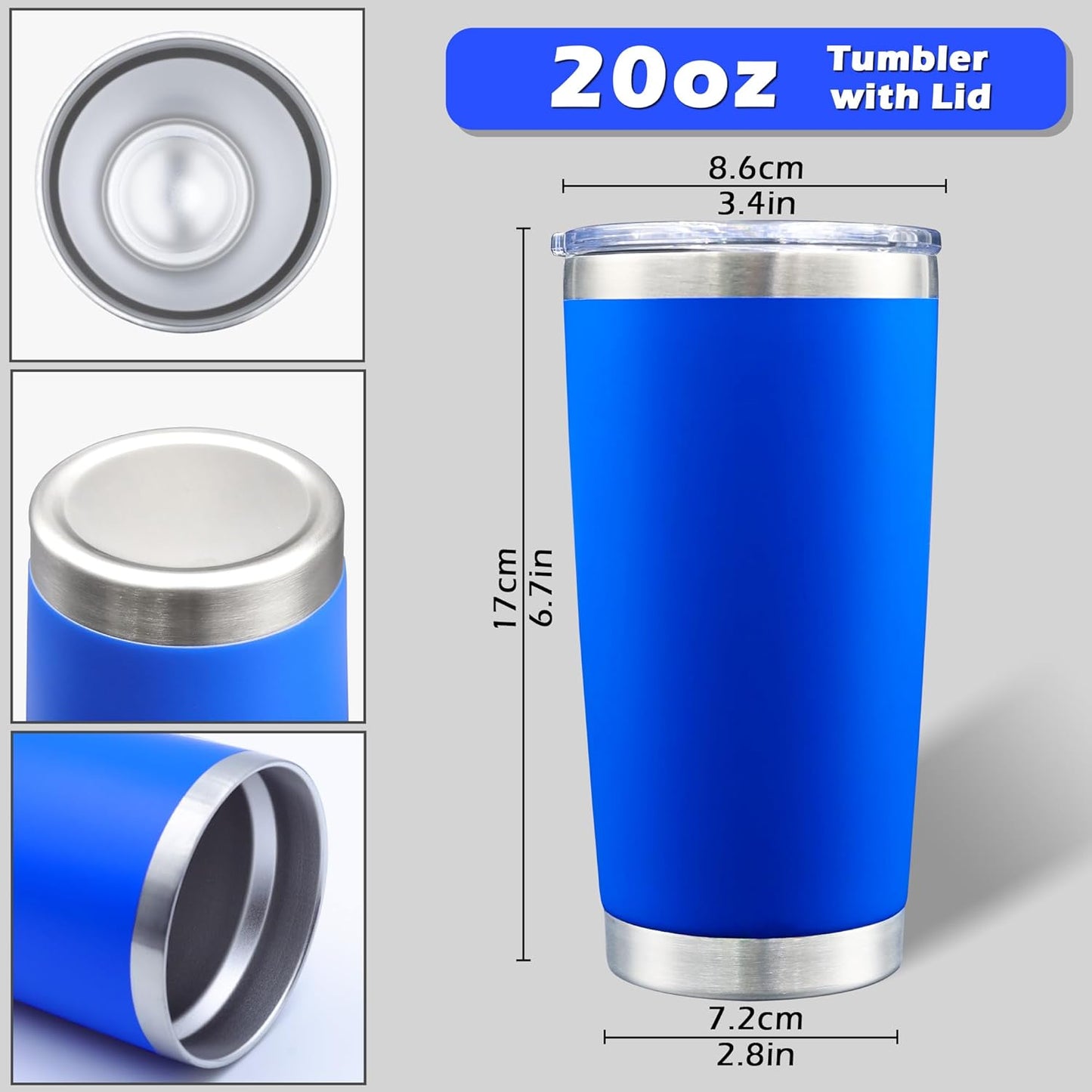 20oz Tumbler Bulk Stainless Steel Tumblers with Lid Vacuum Insulated Double Wall Travel Coffee Mug Powder Coated Tumbler Cup for Hot and Cold Drinks(Dark Blue, 12 pack)
