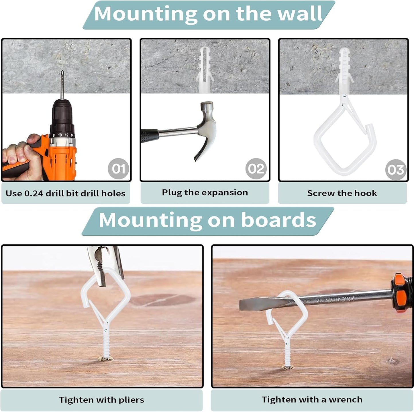 50 PCS White Eye Screw Hooks for Hanging Heavy Duty with Safety Buckle.Metal Ceiling Hooks for Hanging Plants Cup Wind Chime Bird Feeders Patio Lights at Indoor&Outdoor