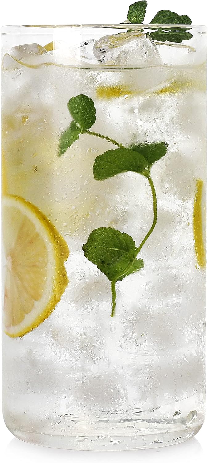 BaveL Thin Highball Glasses Set of 4,19oz Cocktail Glass Set,Tall Drinking Glasses for Water,Juice,Milk,Cocktails,Beer and More,Elegant Bar Glassware,Lead-Free Pint Glasses,Glass Drink Tumblers