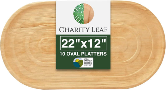 Charity Leaf 10-Pack 22"x12" Palm Leaf Trays | Eco-Friendly, Compostable Platters for Weddings, Charcuterie Boards & Events