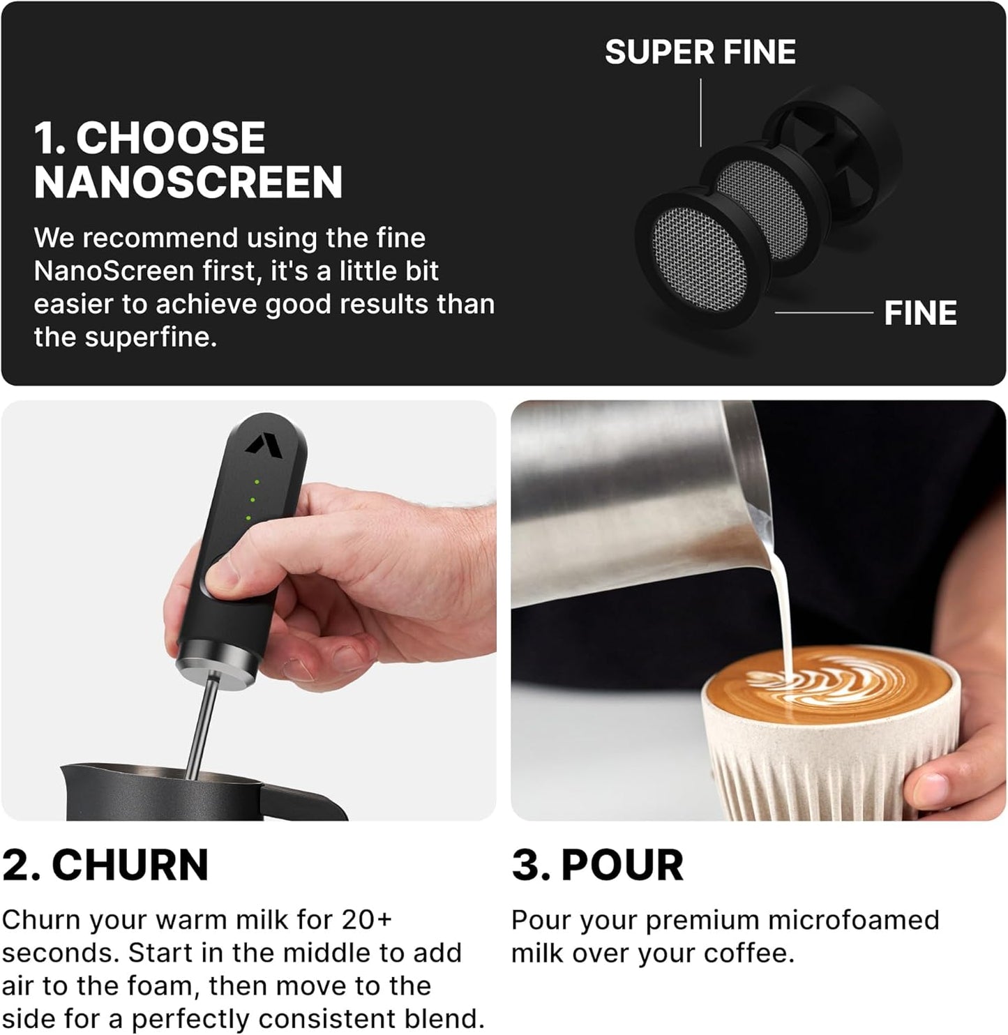 Subminimal NanoFoamer V2 Performance Milk Foamer | NEW Model Edition | Waterproof, Dual-Speed, Stainless Steel | Microfoamed Milk in 30 Seconds, Barista-Style Coffee Drinks Home