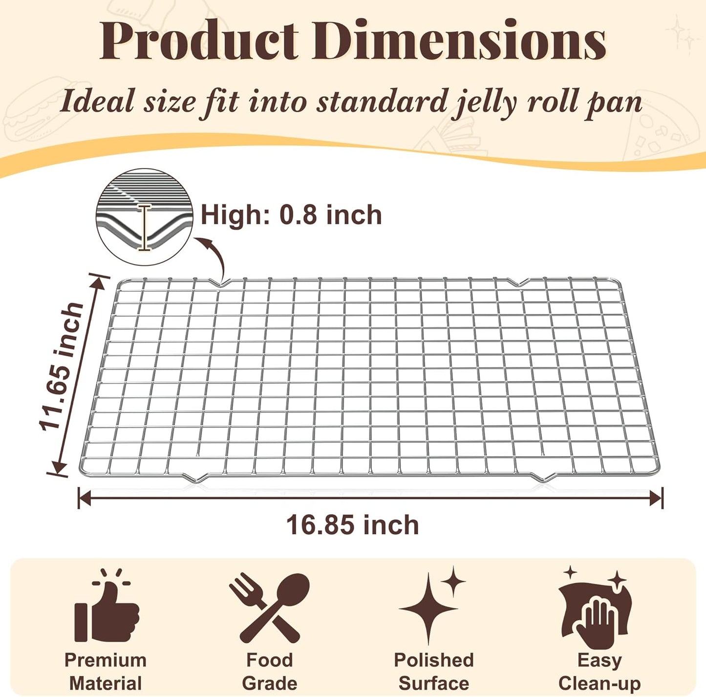 Cooling Racks for Cooking and Baking - 2 PCS 11.65" x 16.85" Grid Wire Baking Rack for Oven Cooking, Baking, Grilling, Roasting -Dishwasher Safe Bacon Rack- Fits Half Sheet Cookie Pan