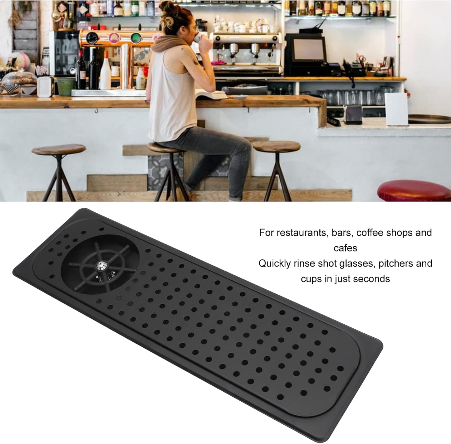 Glass Rinser, Countertop Commercial Pitcher Rinser, High Pressure Cup Washer, Stainless Steel Cup Washer with Drain Drip Tray Hose for Home Kitchen, Restaurant, Bar, Coffee