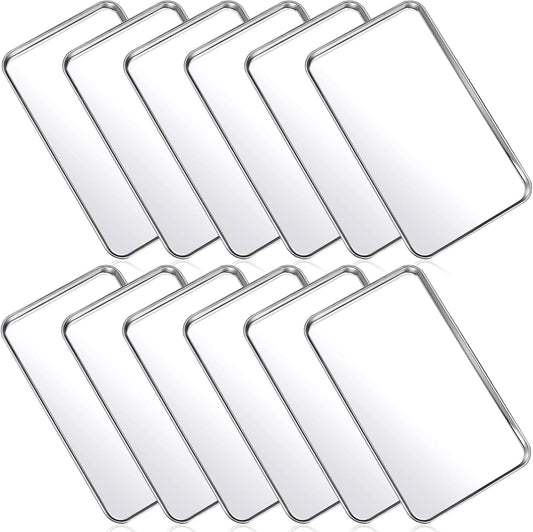 Mimorou 12 Pcs Baking Sheet Stainless Steel Cookie Small Metal Sheet Pans Professional Rectangle Oven Trays Kitchen Baking Cooking Oven and Toaster, Dishwasher Safe(10.2 x 5.9 Inch)