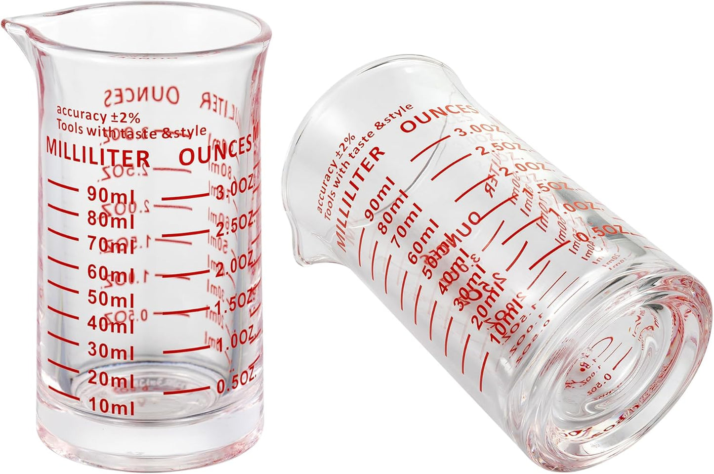 Ackers 3oz/90ml Glass Measuring Cup – Shot Glass with Double Scale-Ounce,Ml Markings for Kitchen & Bar(Pack of 2)