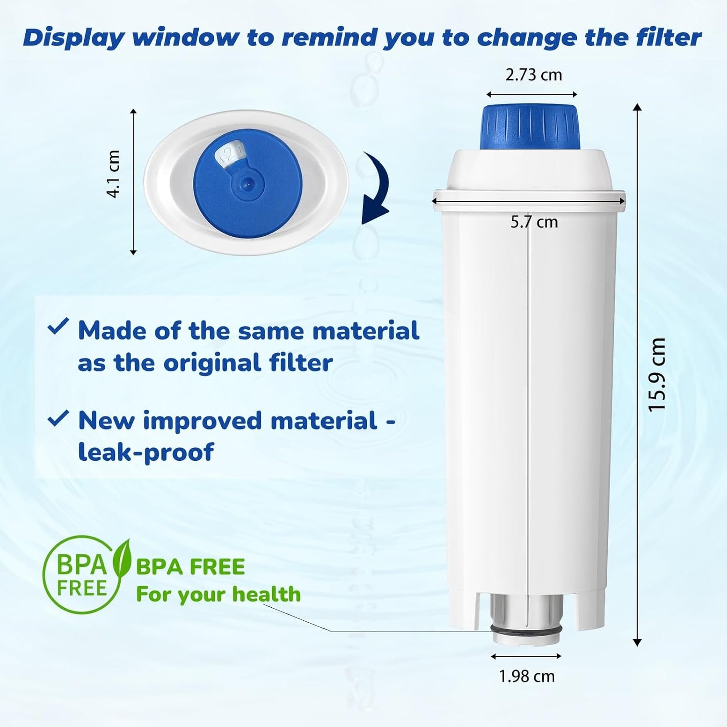 Coffee Machine Fitler, Delonghi Filter Replacement for DeLonghi DLSC002, Delonghi Magnifica Evo, Dinamica Plus, ESAM, ETAM, BCO, EC. Activated Carbon Water Filter Cartridges Softener (4 Pcs)