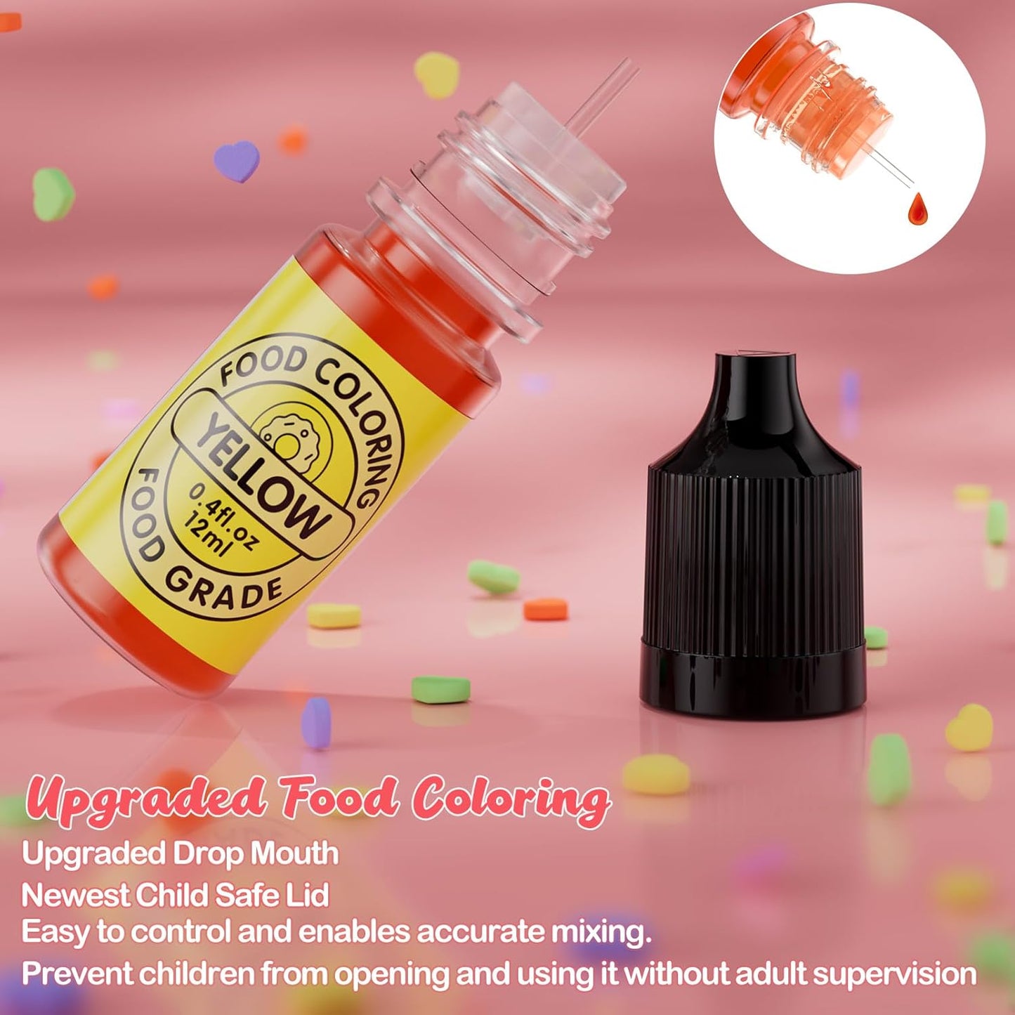 Cherrysea Food Coloring for Cake Decorating Rainbow Edible Food Dye for Baking Royal Icing Cookie Supplies Gluten Free 7x12ml Food Grade Liquid Food Color Kit, 0.4 Fl. Oz/Bottles