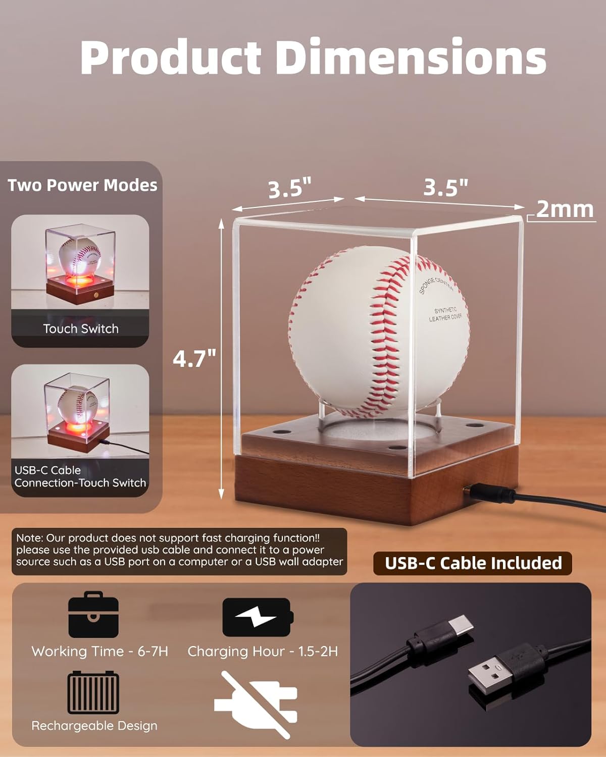 Clear Acrylic UV-Protected Sports Display Case with Solid Wood Base for Autographed Memorabilia, Baseball