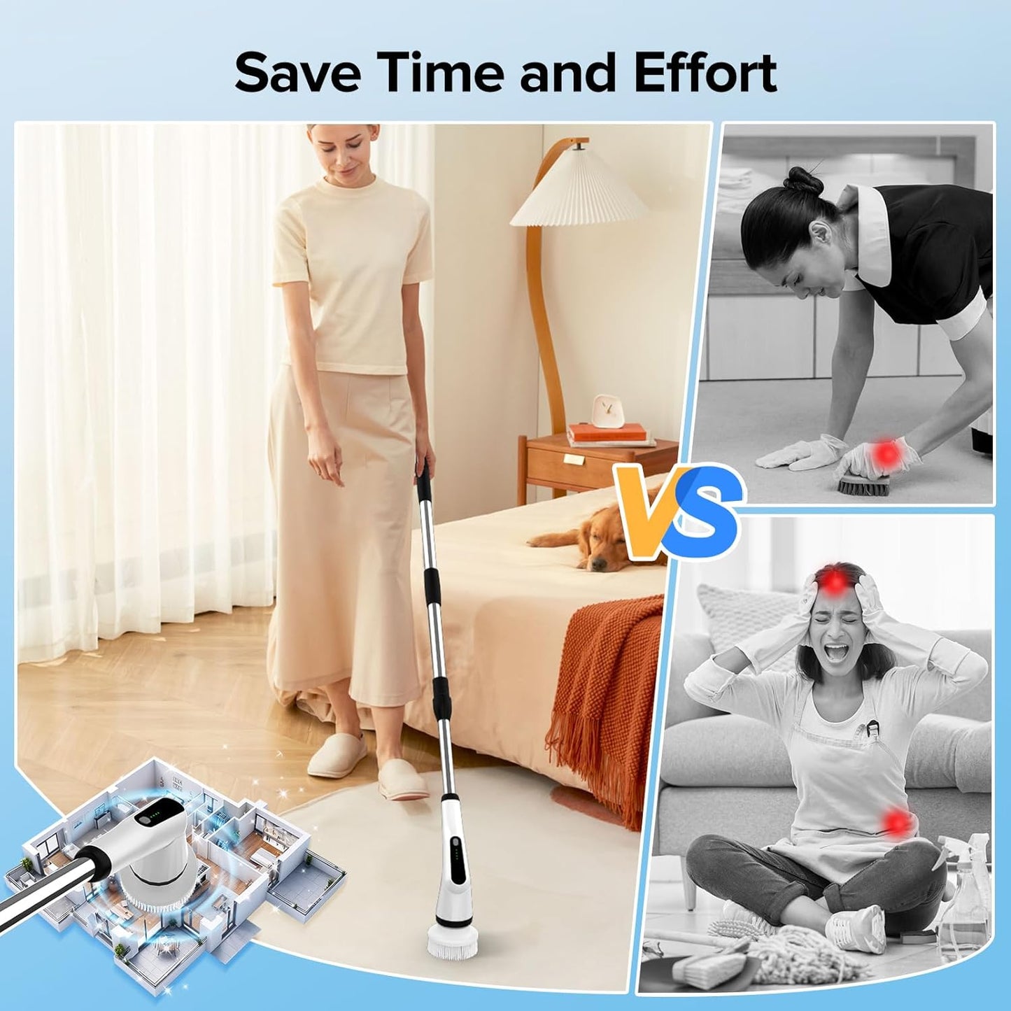 Electric Spin Scrubber, Dreazu IPX7 Bathroom Scrubber with 7 Replaceable Brush Heads & Retractable Handle, 2-Speed Adjustable Shower Cleaner Brush for Bathroom, Bathtub, Kitchen, Tile Floors