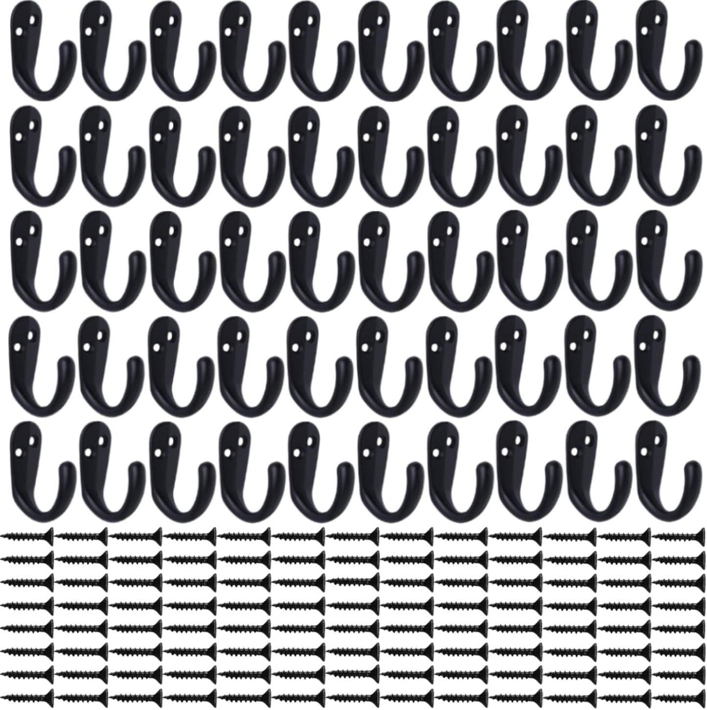 IBosins 50PCS Coat Hooks Wall Mounted Single Prong Robe Hook for Hanging Towel Hooks with 100 Screws for Cup, Mug, Bags, Hat, Cap, Scarf, Pet leashes