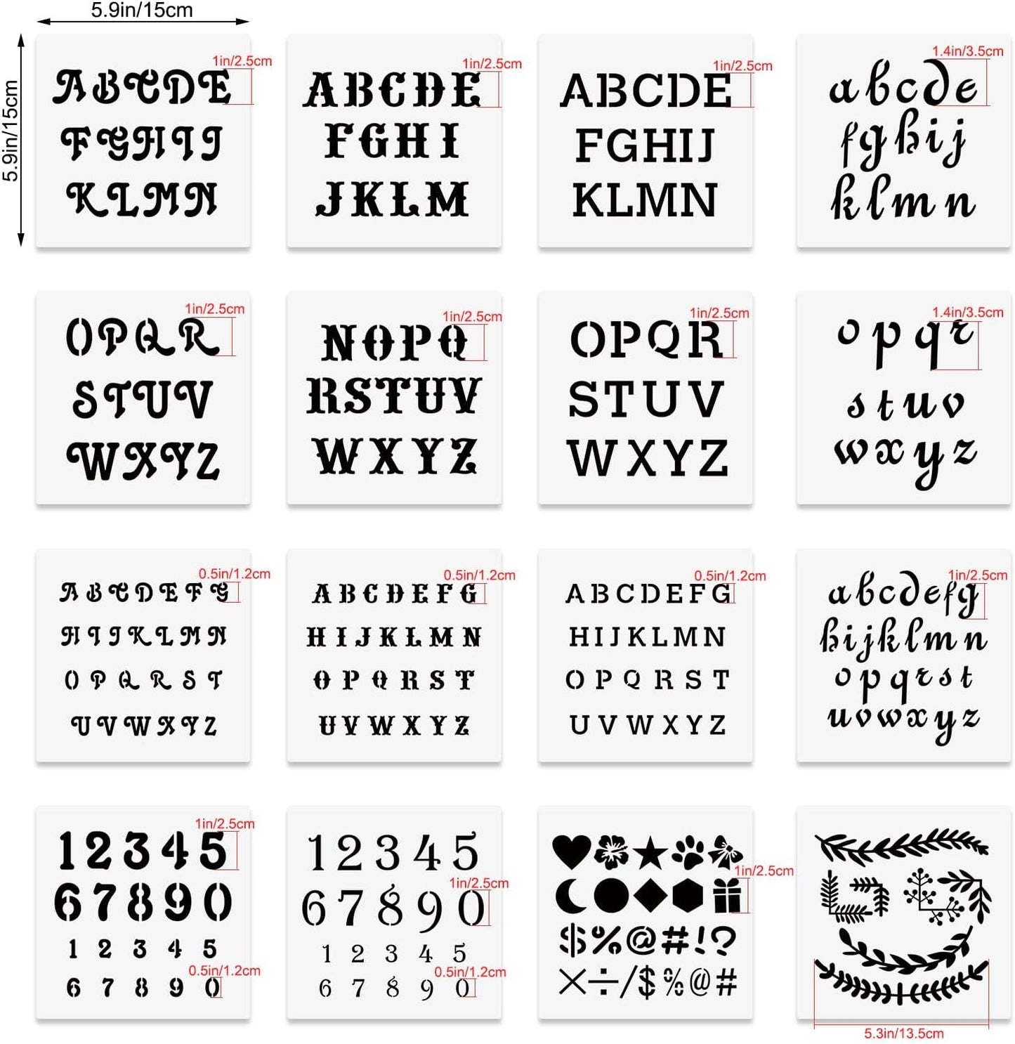 6x6in Alphabet Letter & Number Cookie Stencils for Royal Icing & Sugar Cookie Decoration - 16 Pcs Assorted Sizes