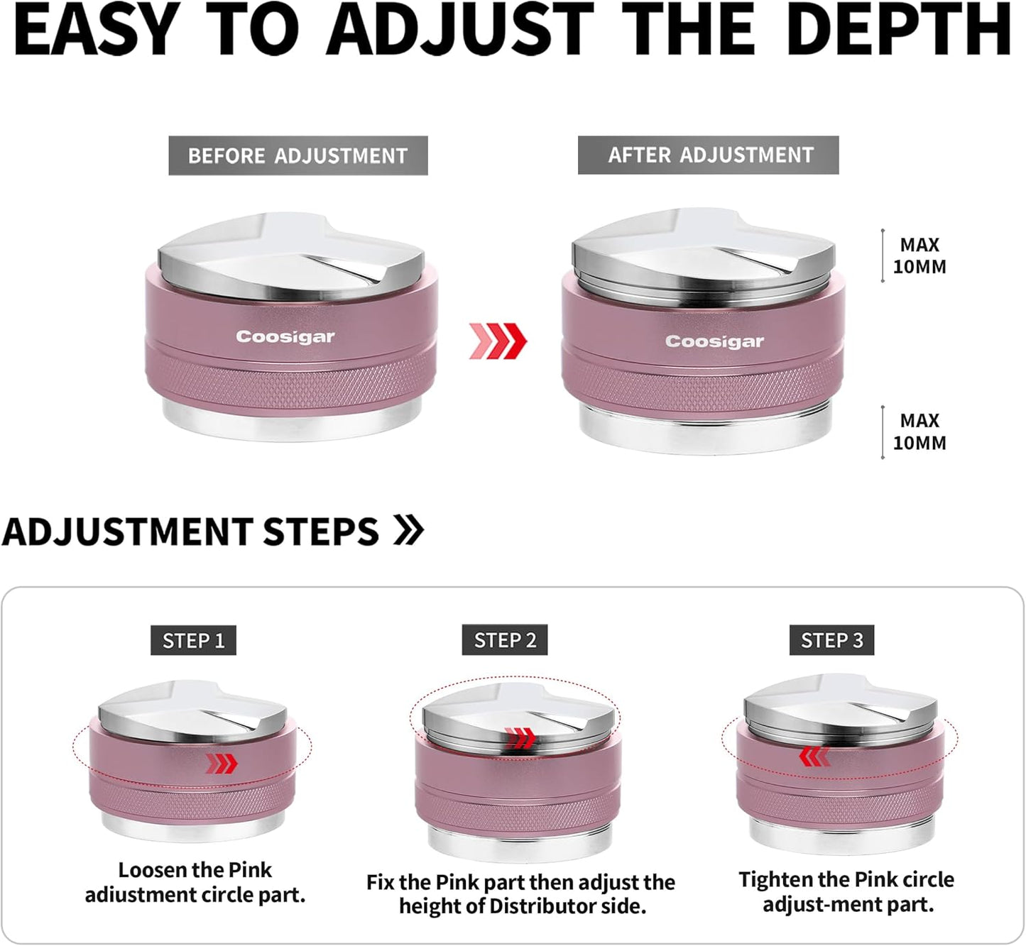 51mm Coffee Distributor and Tamper,Dual Head Coffee Leveler Fits for Delonghi 51mm Portafilter,Professional Espresso Hand Tamper.(Light pink)