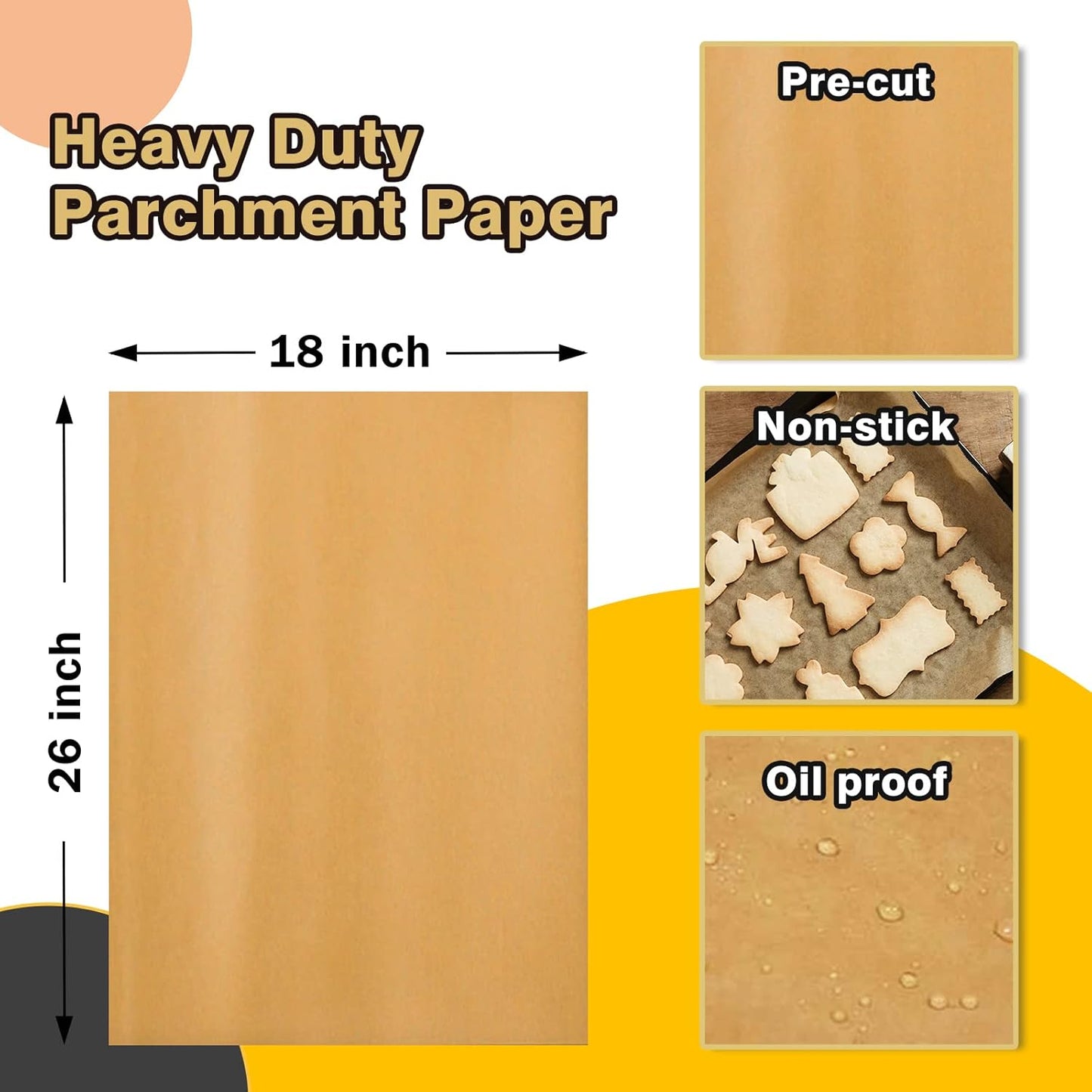 Katbite 200Pcs 18x26 inches Parchment Paper Sheets, Heavy Duty Unbleached Baking Paper, Pre-cut and Oil Proof Perfect for Steaming Cooking Bread Cake & Wrapping Foods