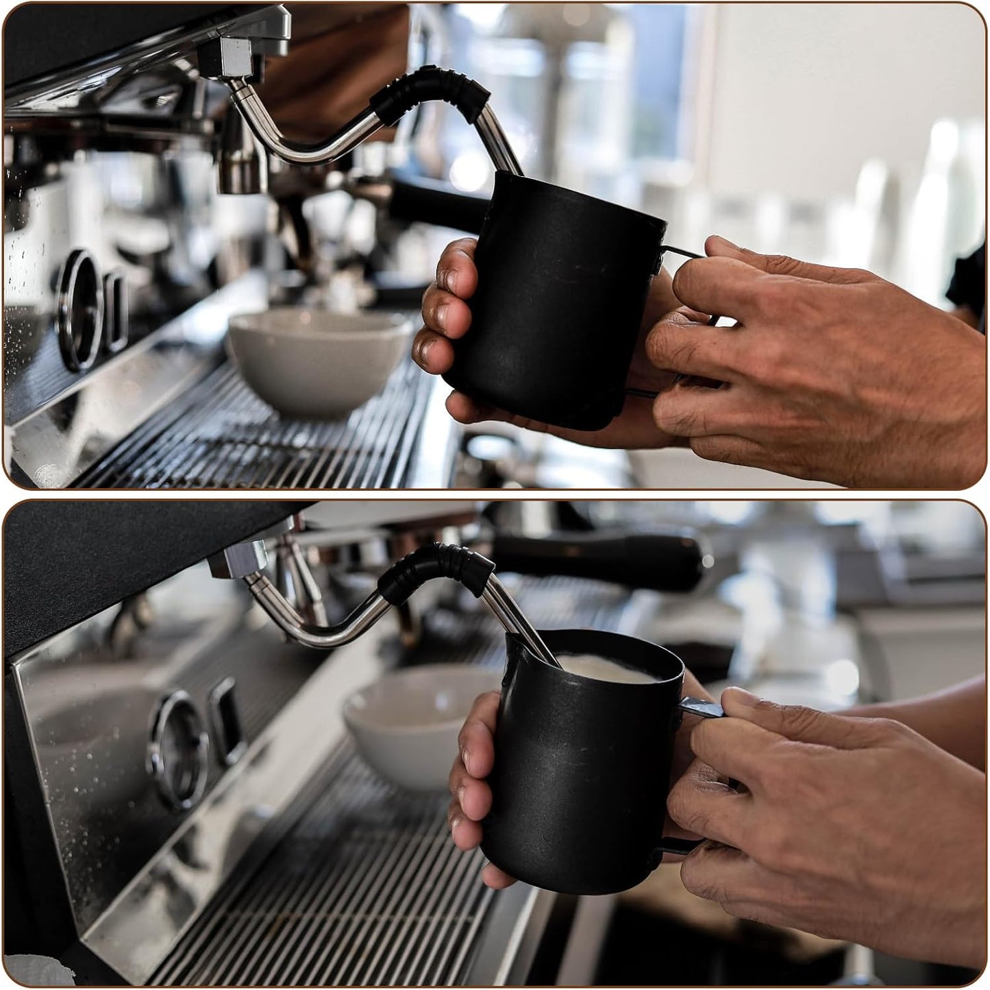 12oz/350ml Matte Black Milk Frothing Pitcher, Stainless Steel Espresso Latte Cup Steaming Pitcher Creamer Cup, Milk Frother Cup Espresso Machine Accessories Barista Tools Jug for Coffee Cappuccino