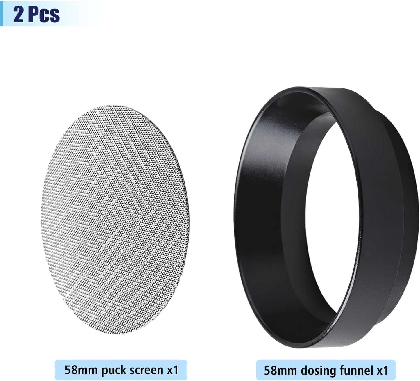 58.5mm Espresso Dosing Funnel and Puck Screen Set, Espresso Coffee Dosing Ring & 1.7mm 316 Stainless Steel Espresso Portafilter for Coffee Portafilter Filter Basket