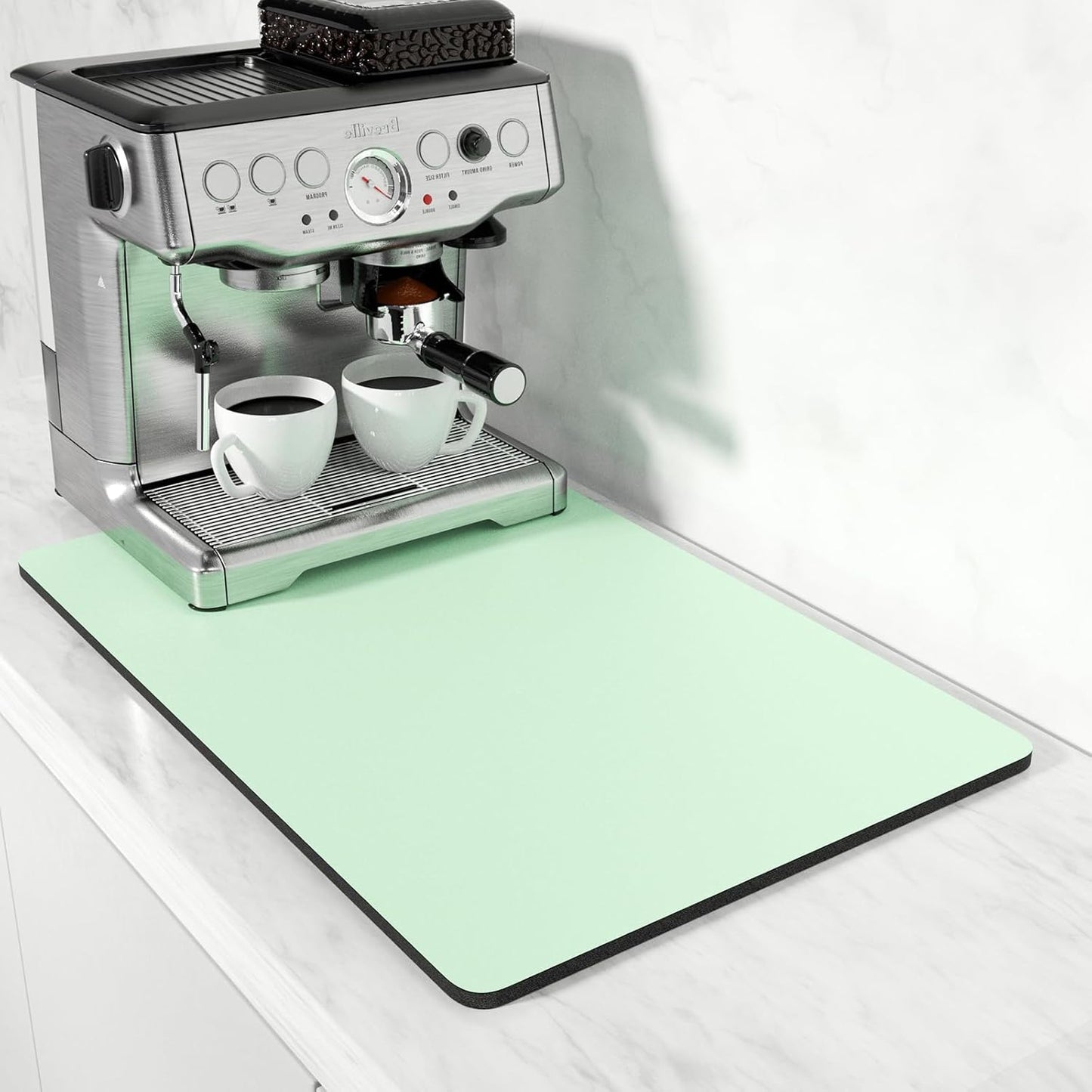 Rnivvi Coffee Mat, 16" x 24" Coffee Bar Mats for Espresso Machine Station Accessories and Organizer, Hide Stain Rubber Backed Absorbent Dish Drying Pad for Kitchen Counter, Cute Bar Decor Pad, Green