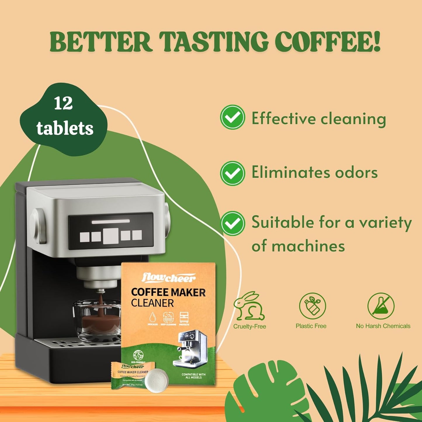 Coffee Maker Cleaner & Descaler Tablets 12-Pack - Coffee Machine Tablets for Keurig,Nespresso,Jura, Breville, Ninja, Deep Cleaning Coffee Pot Cleaner and Descaler for All Espresso Machines