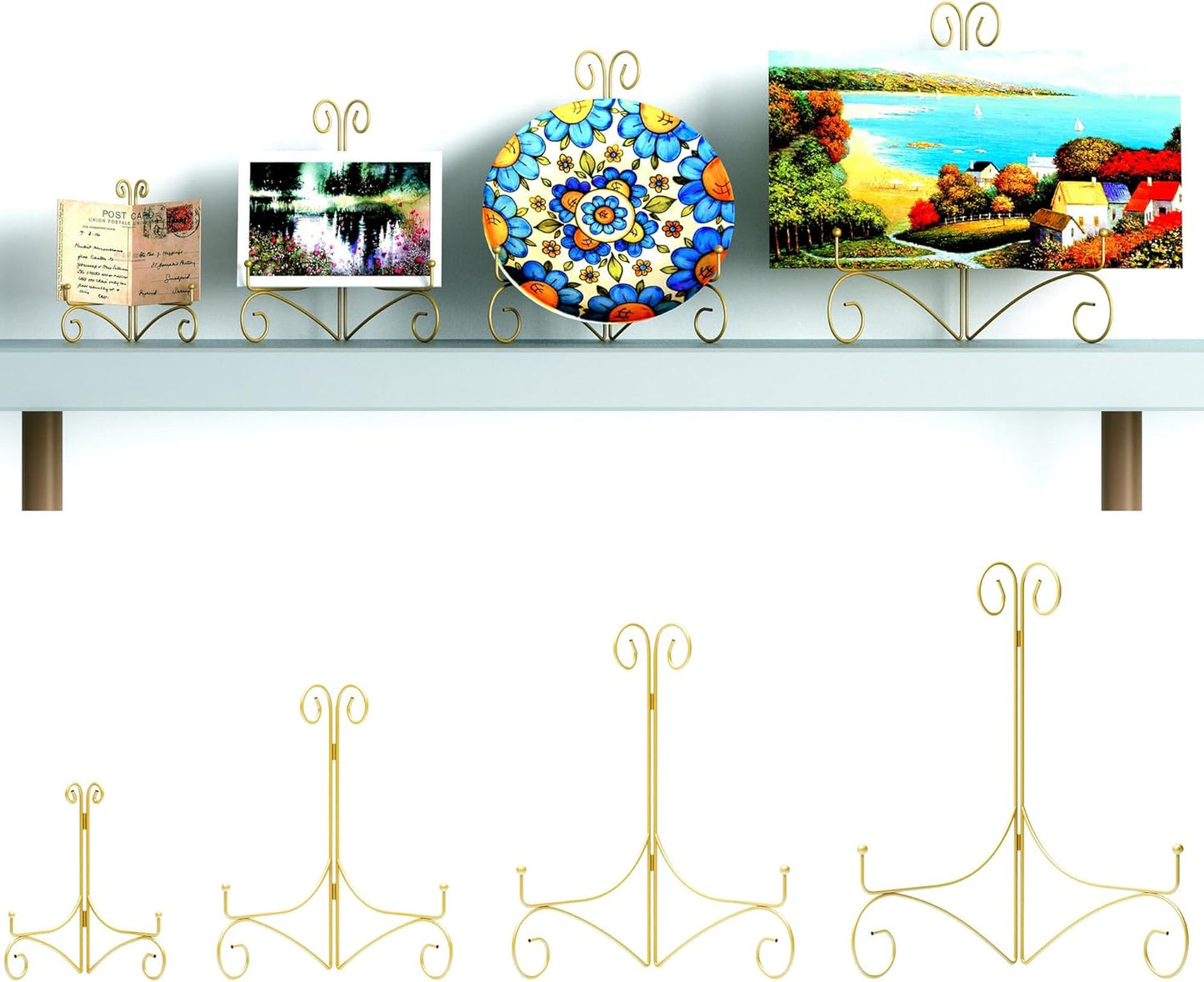 Plate Stand for Display with Hinged Folding Design, 6 Inch Picture Stands for Tables, Small Easels for Displaying Book, Art Piece, Photo and Platter, 6’’ Gold