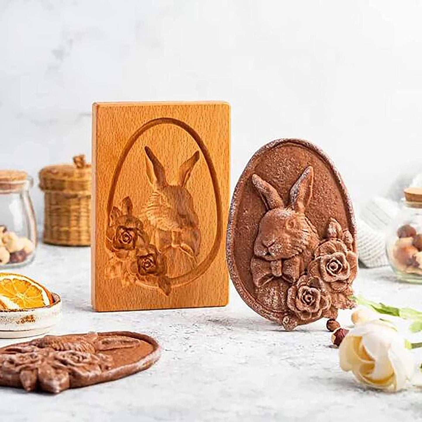 Wooden Cookie Molds - DIY Shapes Cookie Stamp, Gingerbread & Pine Cone (Rabbit) Mold