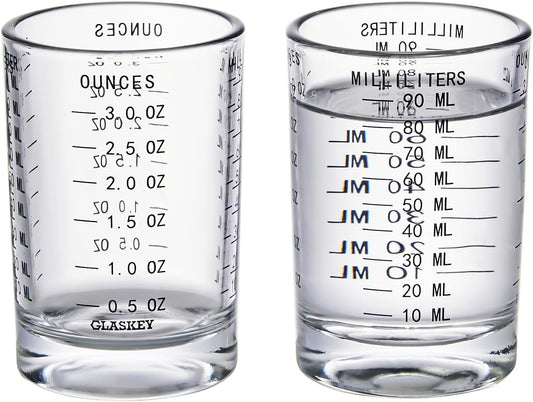 2 Pack Shot Glass Measuring Cup Set,3 oz/90ML Liquid Heavy High Espresso Glass Cup,Dishwasher Safe,Measurement of Dry and Liquid Ingredients(Black)
