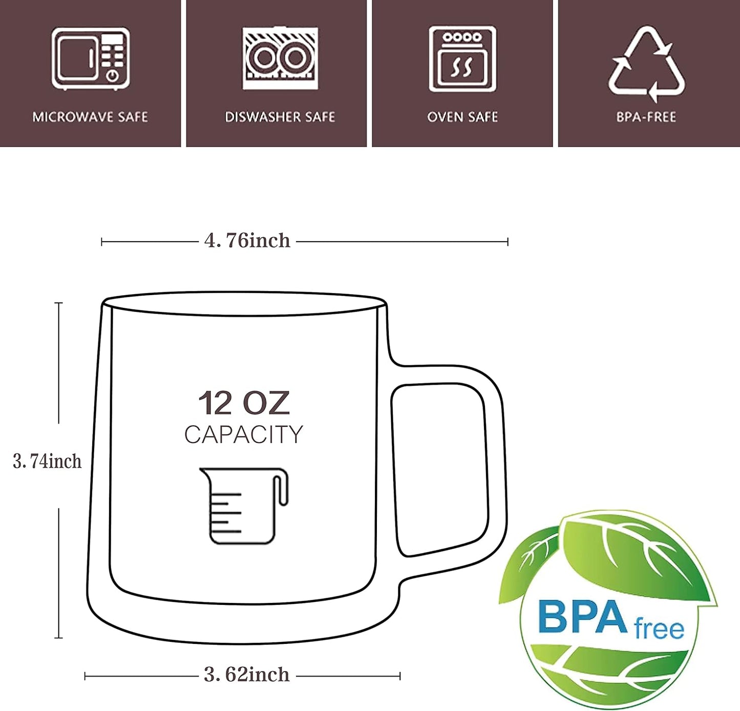 CNGLASS 12oz Glass Coffee Mugs,Double Wall Insulated Glass Cups with Handle,Clear Espresso Mugs for Latte,Cappuccino,Tea Bag,Set of 4