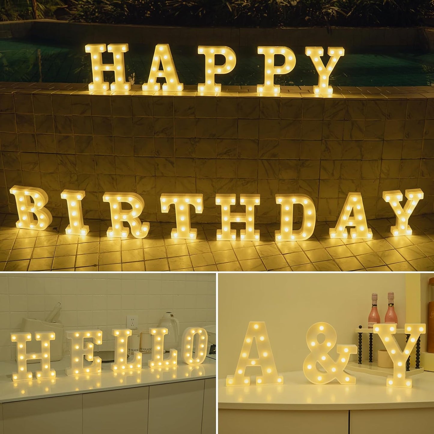 Foaky LED Letter Lights Sign Marquee Light Up Letters Sign for Night Light Wedding/Birthday Party Battery Powered Christmas Lamp Home Bar Decoration(H)