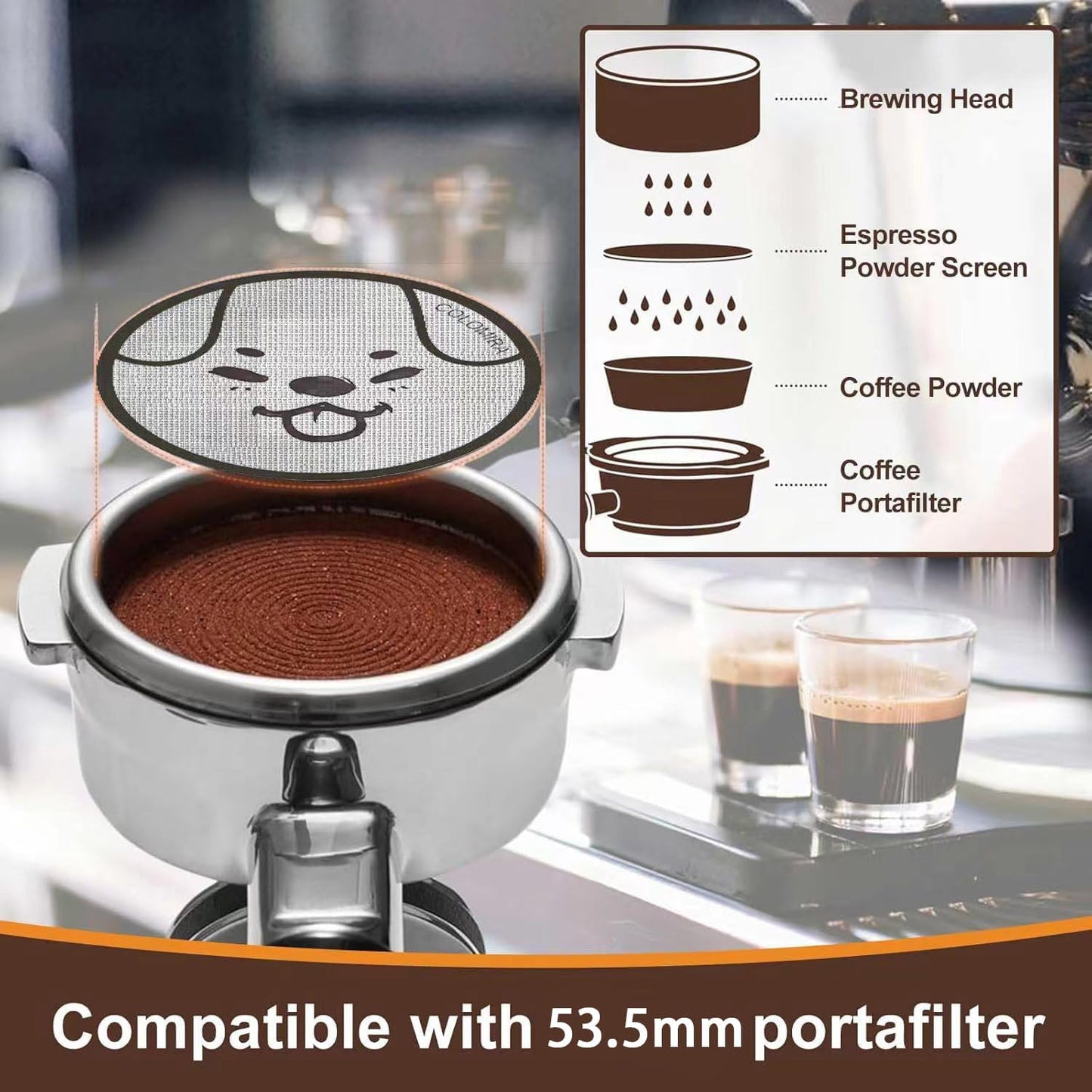 53.5mm Espresso Puck Screen 3-Pack, Lower Shower Screen, Metal Coffee Reusable Filter for 54mm Espresso Portafilter Basket, 1.7 Thickness(Cute Animal)