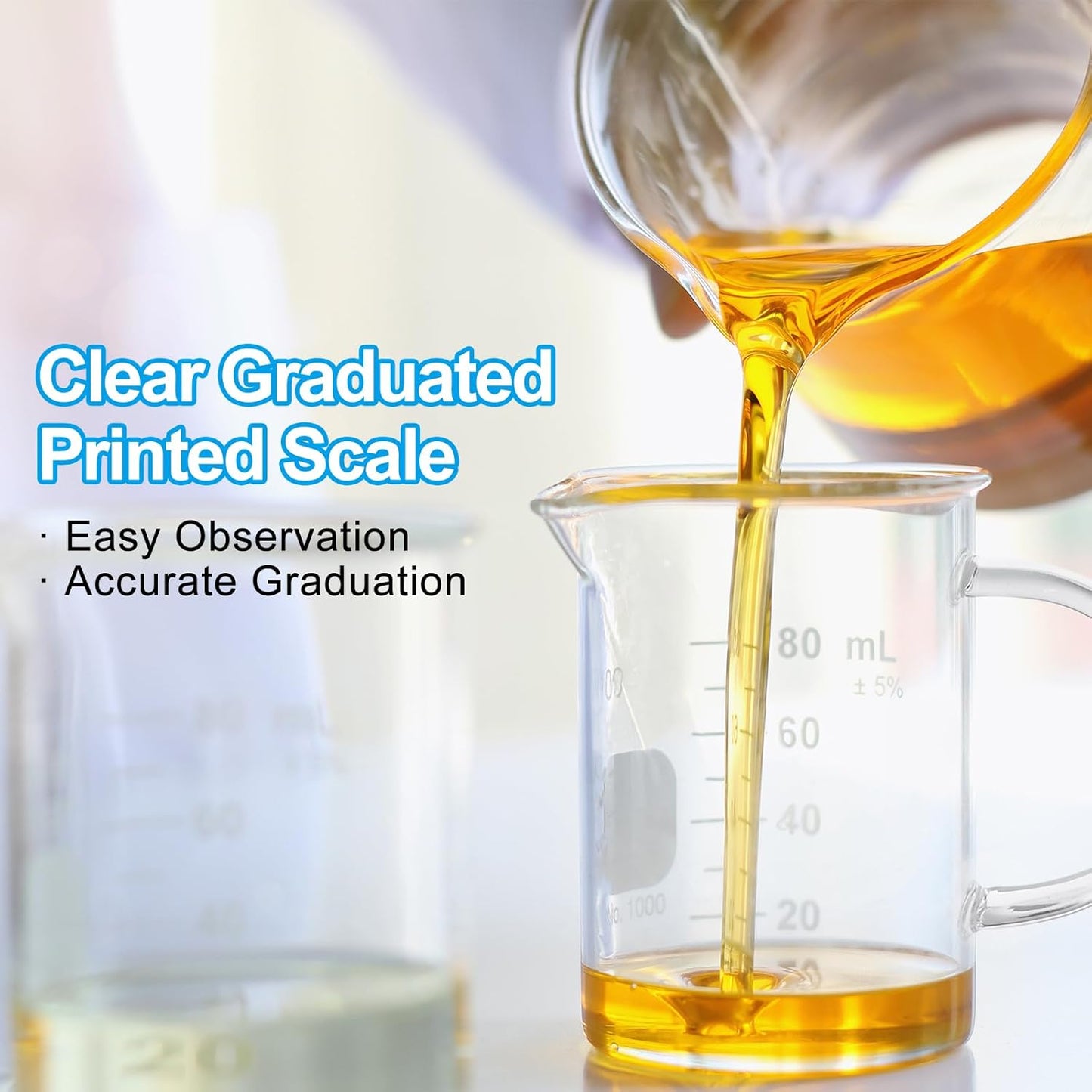 PATIKIL 1000ml Glass Measuring Cup, 3.3 Borosilicate Glass Graduated White Printed Scale Liquid Measure Cups Beaker with Wood Lid and V-Shaped Spout for Kitchen