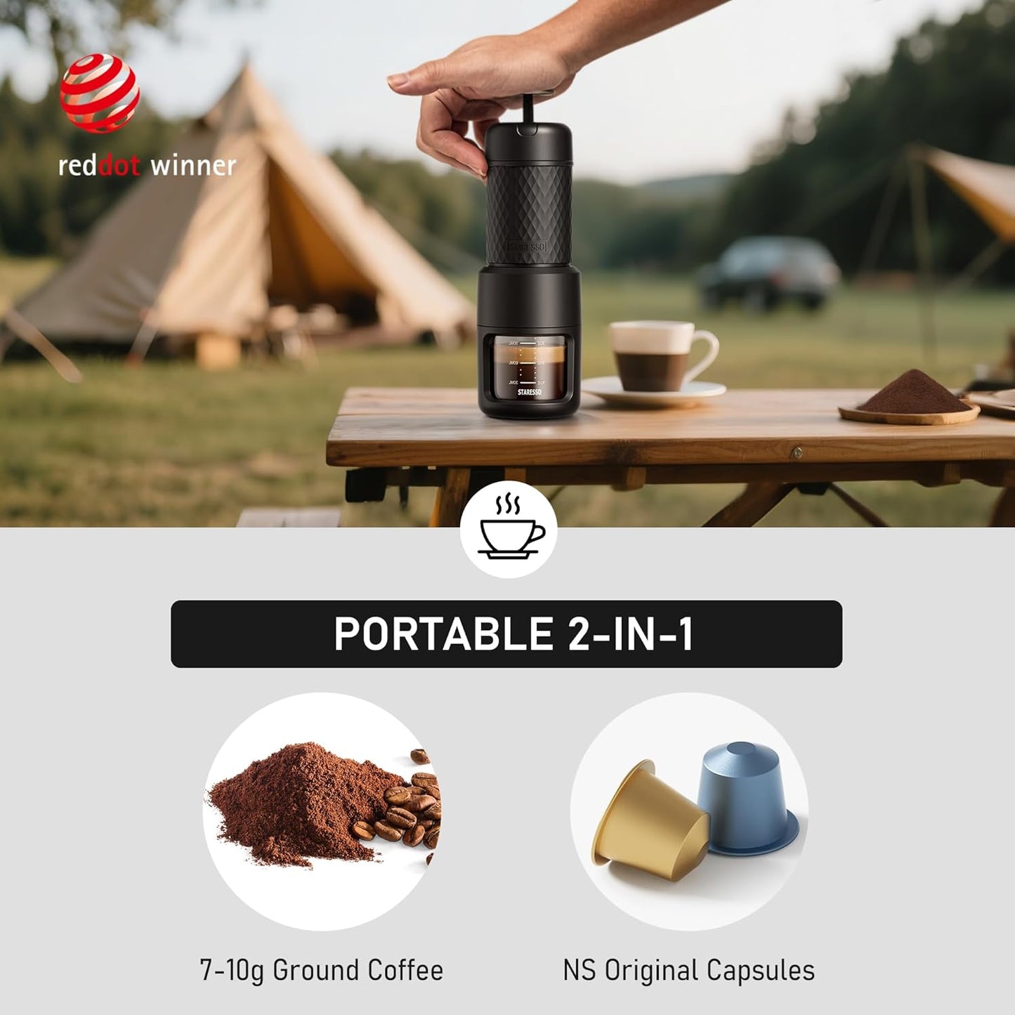 STARESSO Portable Espresso Maker & Coffee Bean Grinder Set with Carrying Bag, Manual Travel Coffee Maker + Burr Coffee Grinder, Waterproof Easy-Carry, Perfect for Travel Camping Hiking On-The-Go