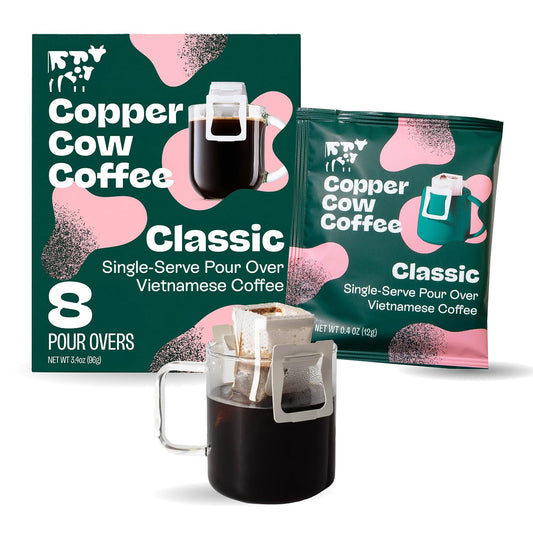 Copper Cow Premium Pour Over Single-Serve Vietnamese Coffee | Classic Black | Includes 8 coffees