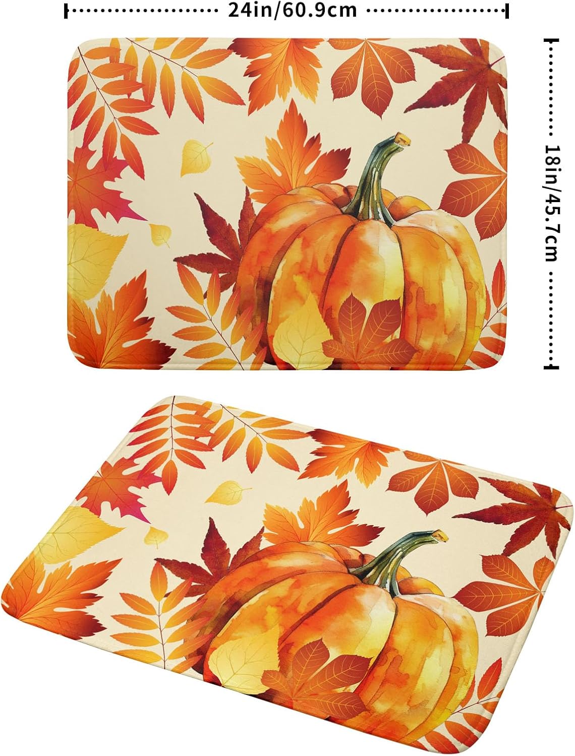 Autumn Pumpkin Maple Leaf Dish Drying Mat for Kitchen Counter,Thanksgiving Fall Holiday Drying Mat with Hanging Loop 18 x 24 Inch Microfiber Dish Drying Pad Dish Rack Drainer Mat for Coffee Bar