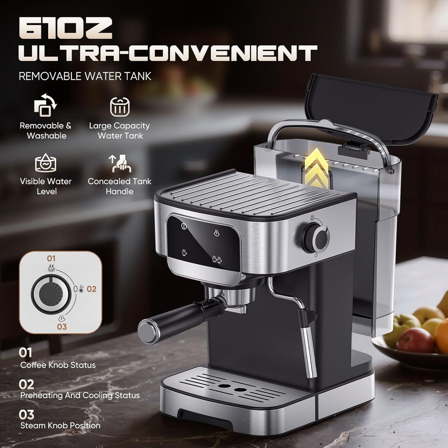 Espresso Machine 20 Bar, Professional Espresso Maker with Power Milk Frother，Compact Espresso Coffee Machine With LED Touch Screen for Home Latte, Cappuccino, 61OZ Removable Water Tank 2025