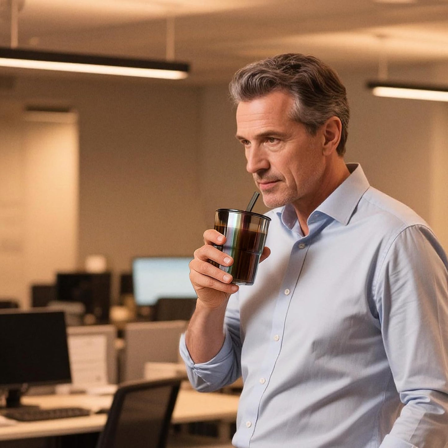 13 oz Glass Tumbler with Glass Straw and Lid, Leak-Proof Reusable Travel Cup for Iced Coffee, Tea, Matcha, Fruit Juice – Thick Wall Clear Water Bottle (Iridescent Shimmer, 4 Pack)