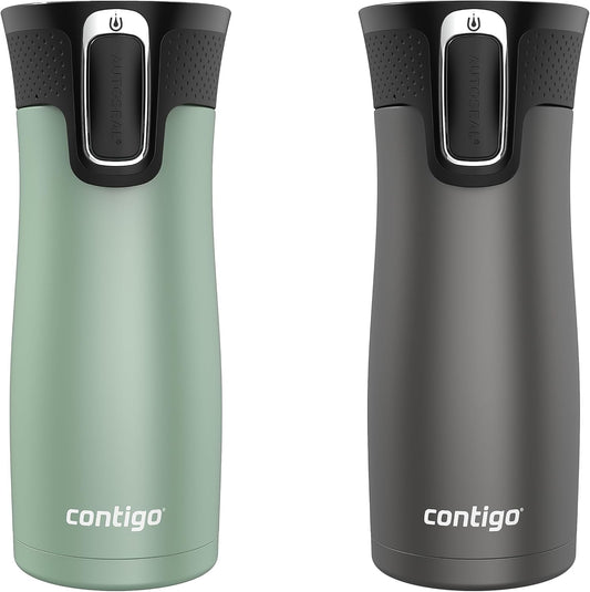 Contigo West Loop 2.0 Leak-Proof Spill-Proof Insulated Stainless Steel Travel Mug, 16oz., 2 Pack, Agave Metallic & Sake Metallic