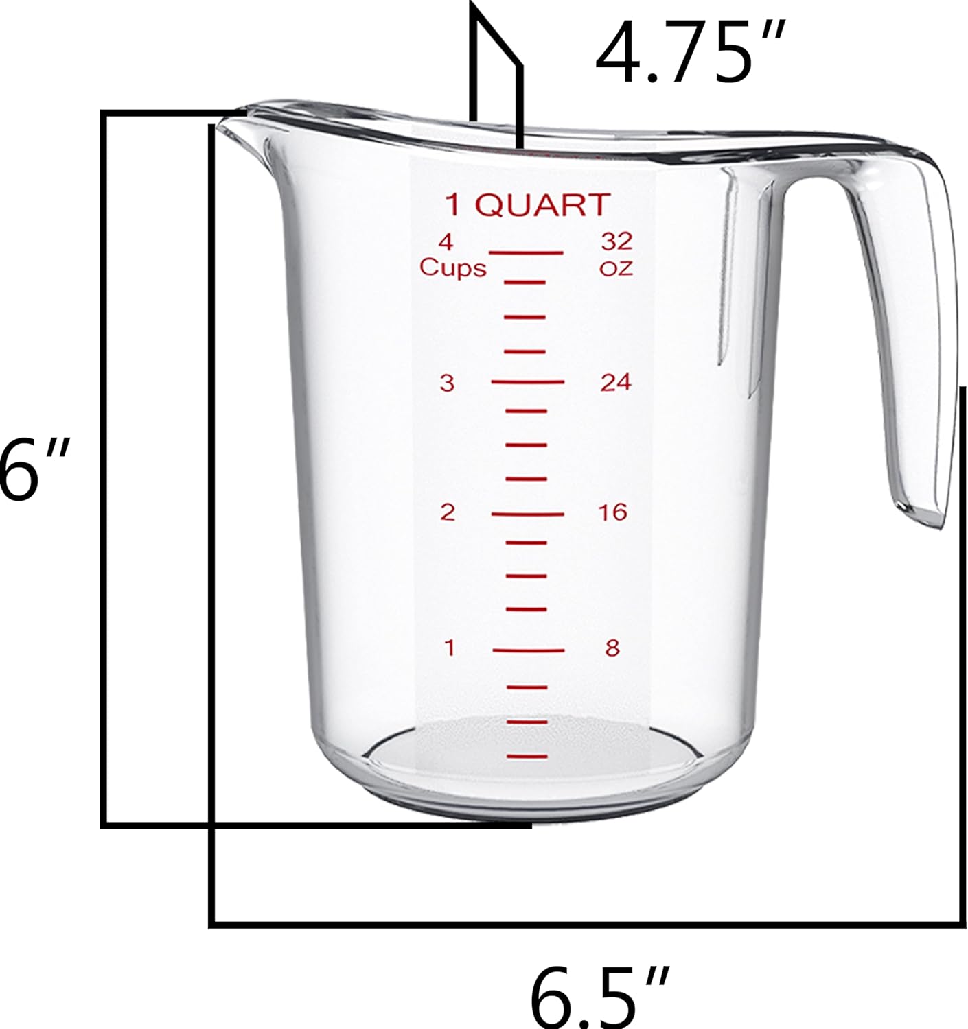 DaYammi Measuring Cups 1-Piece, Unbreakable Food-Grade Plastic Measuring Cup for Dishwasher, 4-Cup Liquid Measuring Cups for Prepping, Baking, Cooking, Readable Markings, 1QT/32OZ/1000ML/1L, Clear