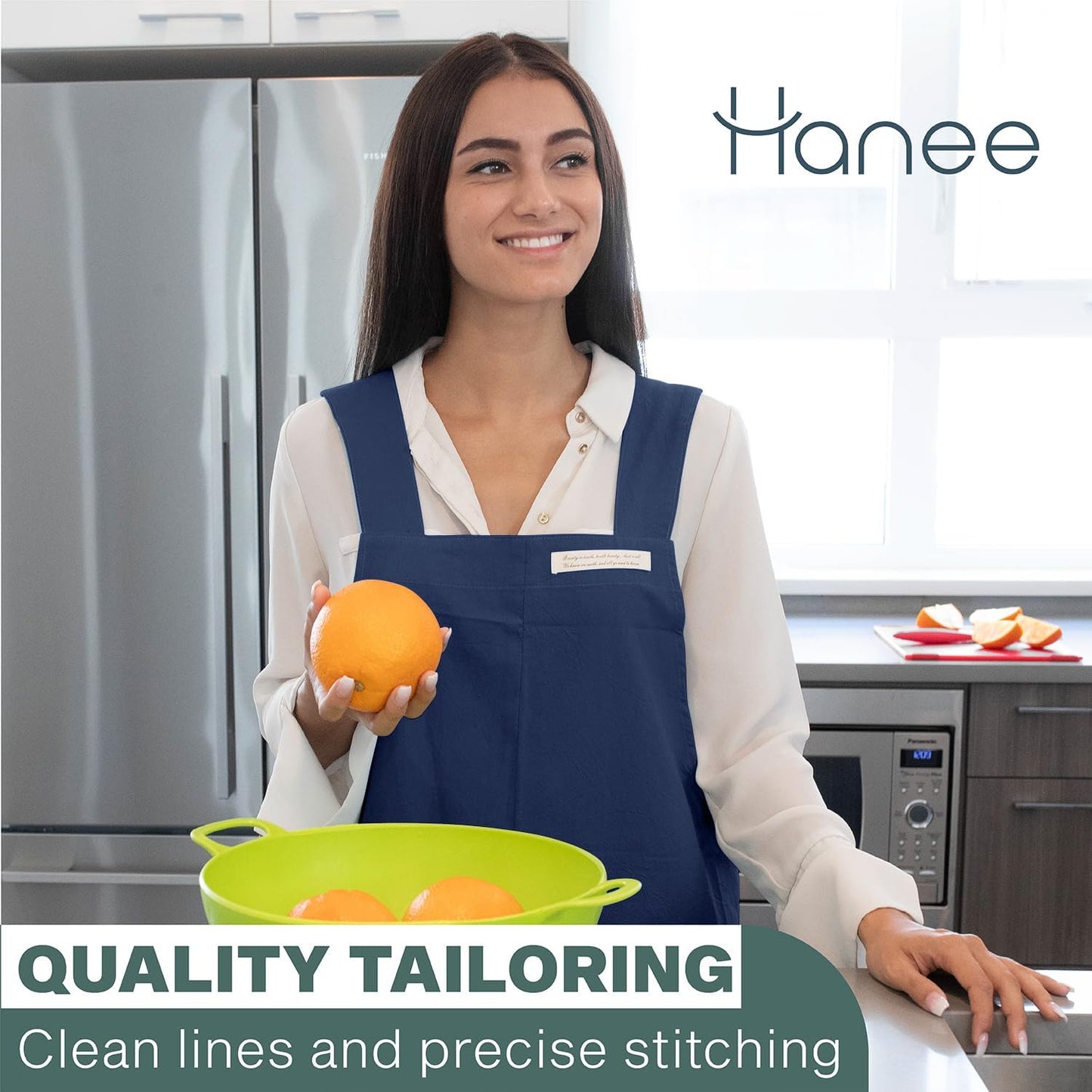 HANEE Cotton Aprons for Women and Men | Cross-Back Apron with Pockets