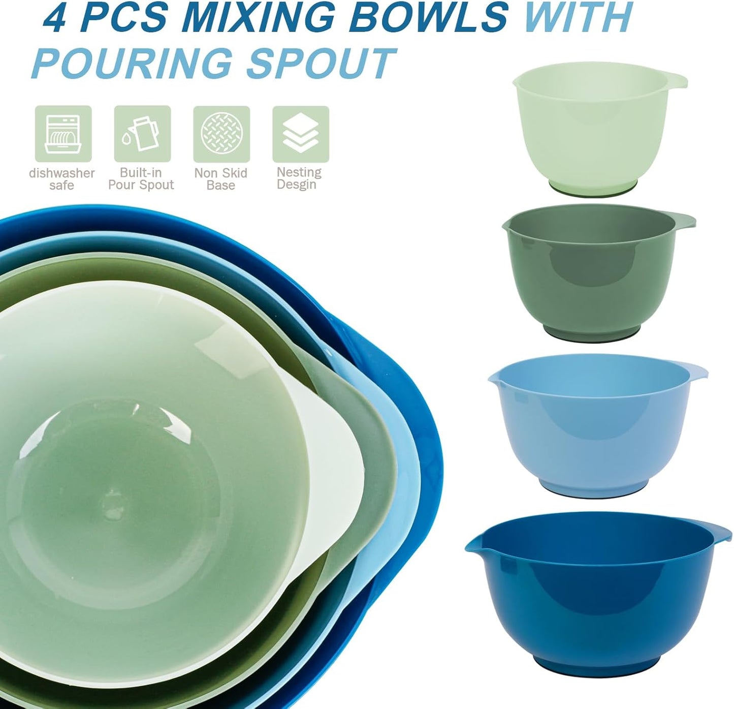 BoxedHome Classic Mixing Bowl Set, BPA Free Plastic, Microwave and Dishwasher Safe, 4.5 quarts (Sapphire)