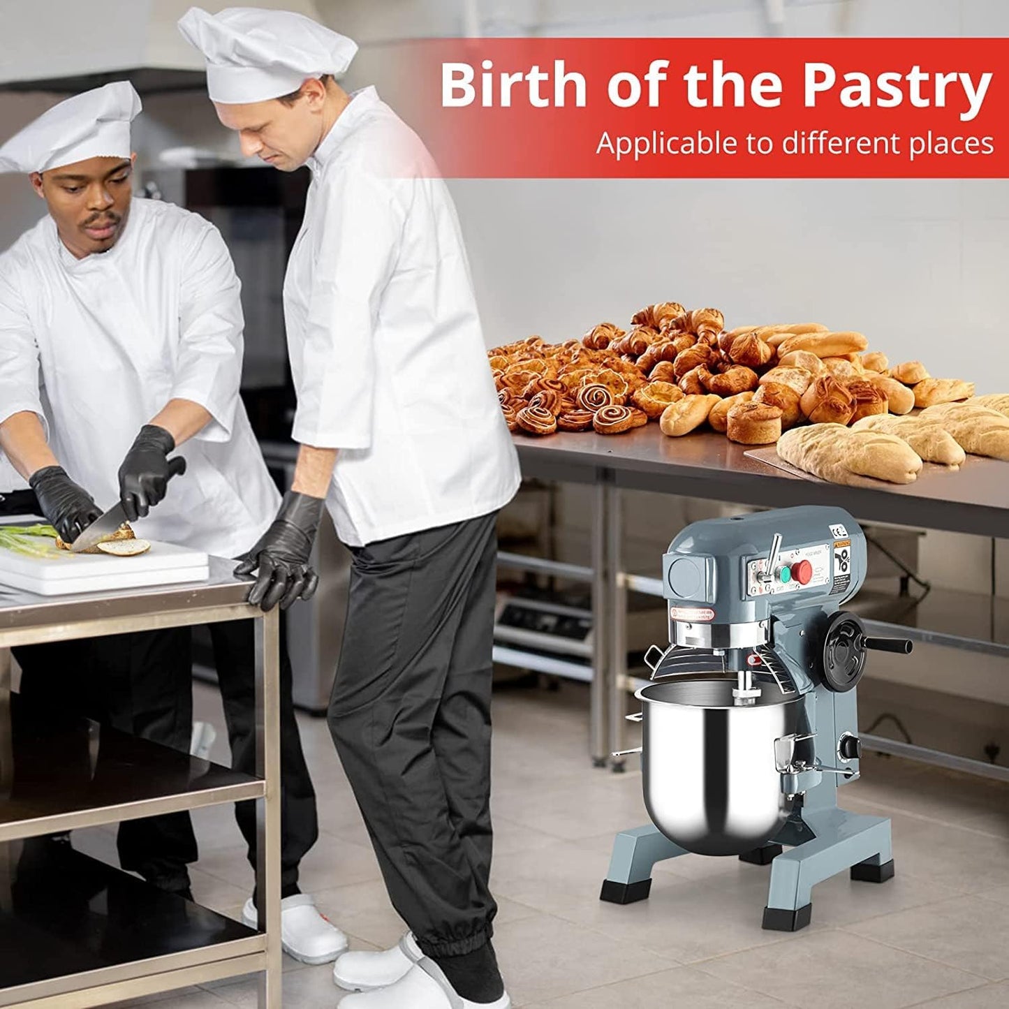 30QT Commercial Mixer, 1250W Stainless Steel Commercial Food Mixer with 3 Speed Adjustable, Large Capacity Commercial Stand Mixer Food Mixing Machine for Bakery Pizzeria Restaurant