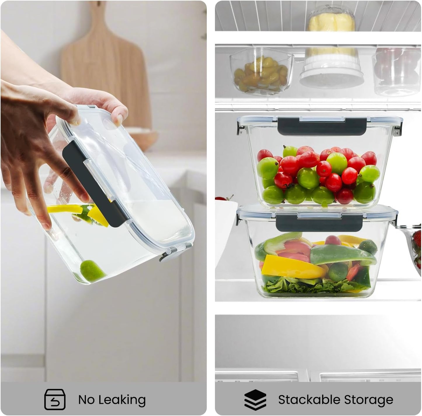 2 Pack Large Glass Storage Containers with Lids 85oz/10.5cup Big Airtight Glass Food Storage Containers for Rotisserie Chicken Watermelon Meal Prep, BPA Free, Freezer Dishwasher Oven Safe