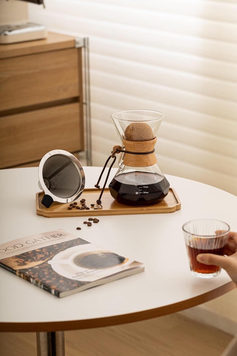 Pour Over Coffee Maker With Wood Sleeve，27oz/800mlPour Over Coffee Dripper,Pour Over Coffee Maker Set With Cork Stopper (27oz/800ml)