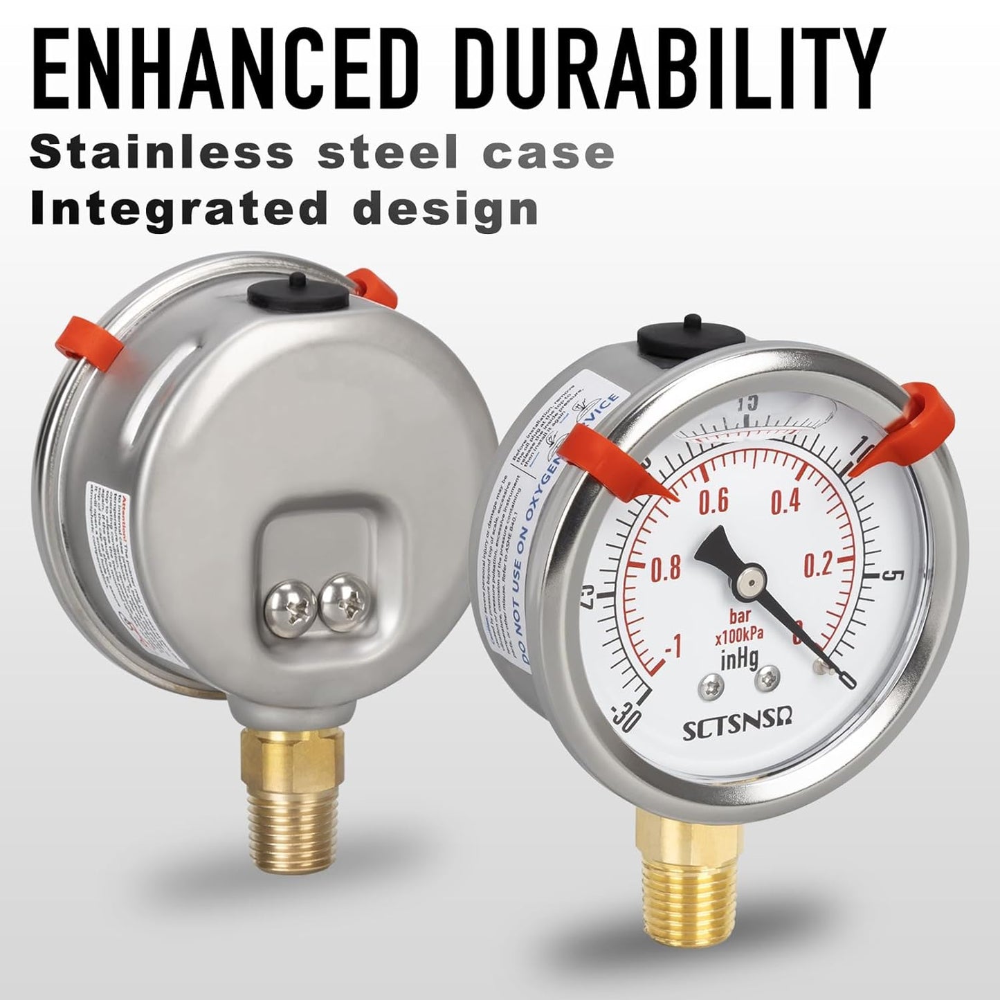 -30 inHg to 0 Vacuum Pressure Gauge, Glycerin Liquid Filled, 2.5 inch Dial, 1/4" NPT Lower Mount, Stainless Steel Case, for Air Conditioning Line, Tank, Air Pump, HVAC, Pipe, Pressure Test