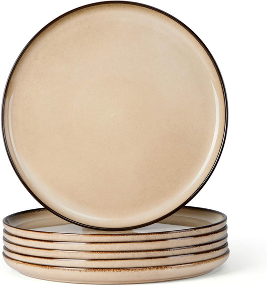 Herogo Ceramic 10.43 Inch Dinner Plates Set of 6, Stoneware Dinnerware Plate Set, Double Reactive Glaze Large Dinnerware Plates for Kitchen, Microwave, Oven & Dishwasher Safe, Cream Khaki