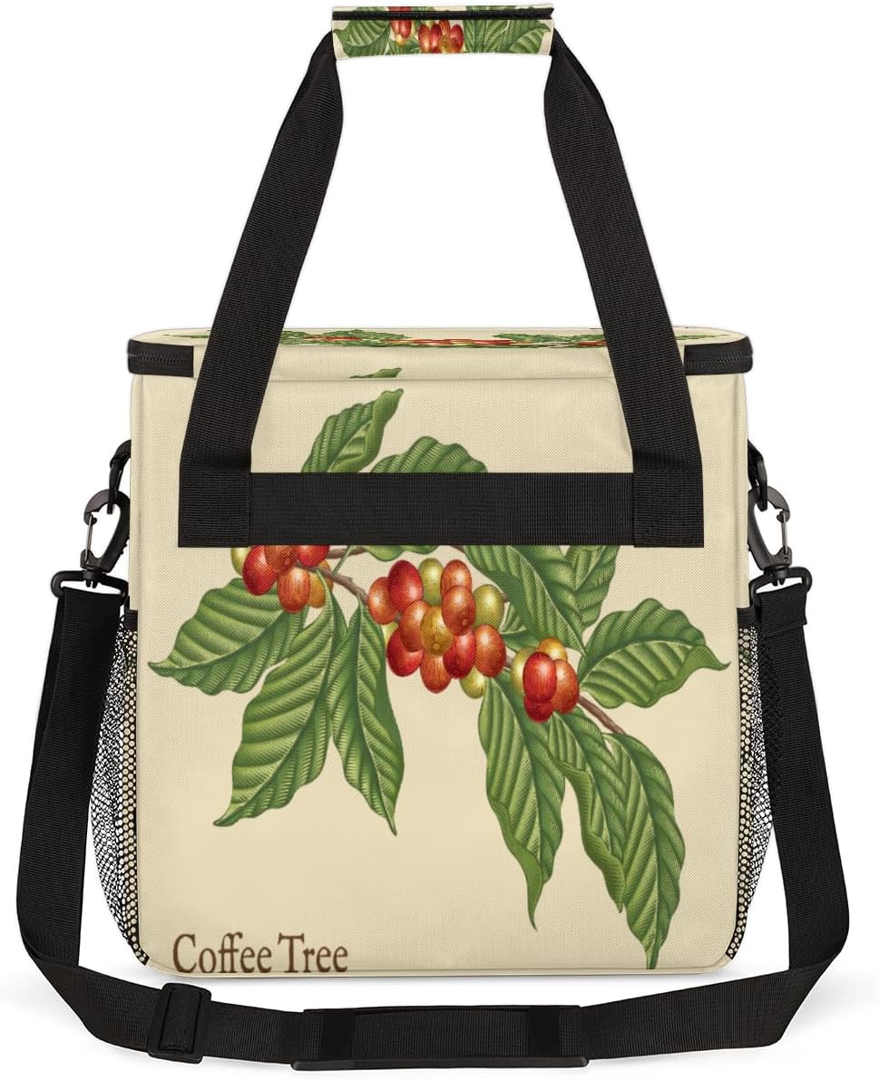 Coffee Tree Coffee Maker Carring Bag Coffee Leaf Bean Travel Carrying Storage Tote Bag Compatible with Keurig K-Mini or K-Mini Plus Portable Single Serve Coffee Brewer Case with Pockets for K-cup Pods