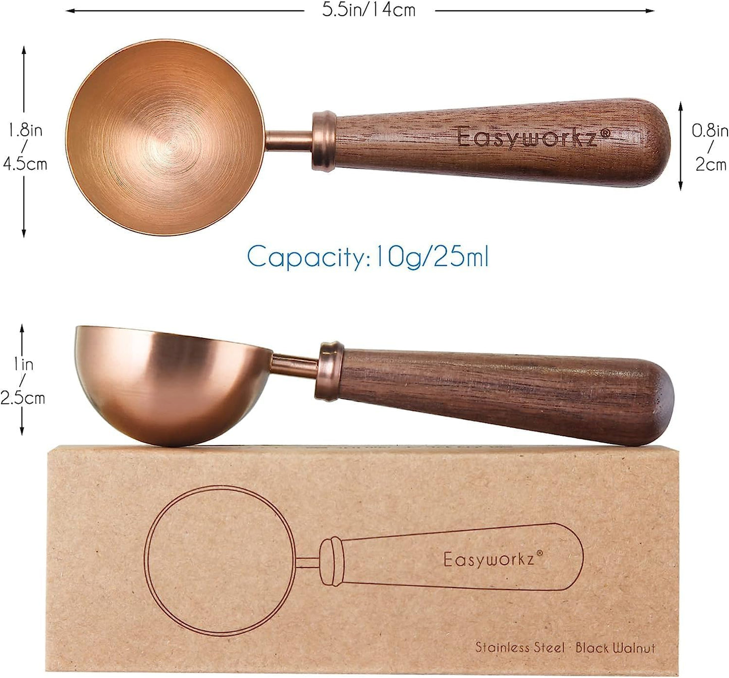 Easyworkz Retro Stainless Steel Coffee Spoon With Black Walnut Handle,10g - Measuring Spoon (Rose gold)