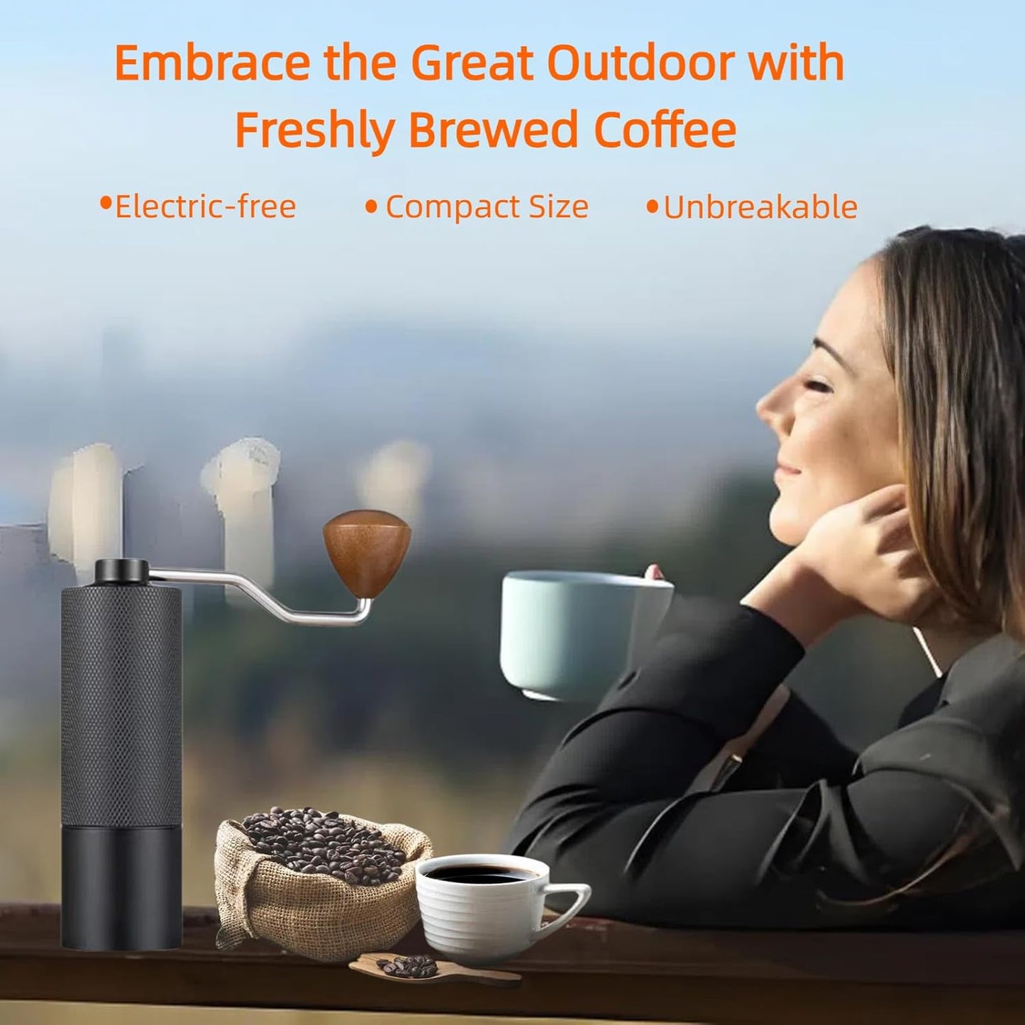 Manual Coffee Grinder Hand Adjustable Burr Conical Stainless Steel Grinder Portable Mill Faster Grinding for Espresso Pourover Frenchpress Moka Americano for Office Home Traveling Camping