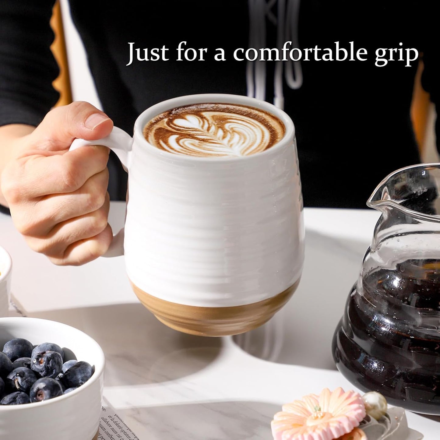 Hasense Large Coffee Mug with Handle, 20 oz Ceramic Tea Cup for Men and Women, White Soup Mugs for Coffee, Tea, Hot Cocoa, Latte, Big Christmas Mug, Microwave Dishwasher Safe, 1 PCS