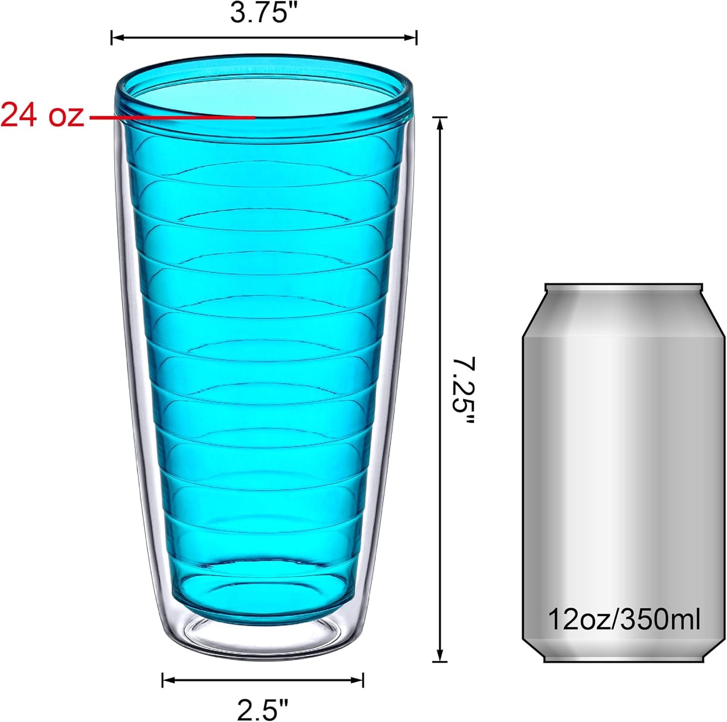 Amazing Abby - Alaska - 24-Ounce Insulated Plastic Tumblers (Set of 4), Double-Wall Plastic Drinking Glasses, Mixed-Color Reusable Plastic Cups, BPA-Free, Shatter-Proof, Dishwasher-Safe