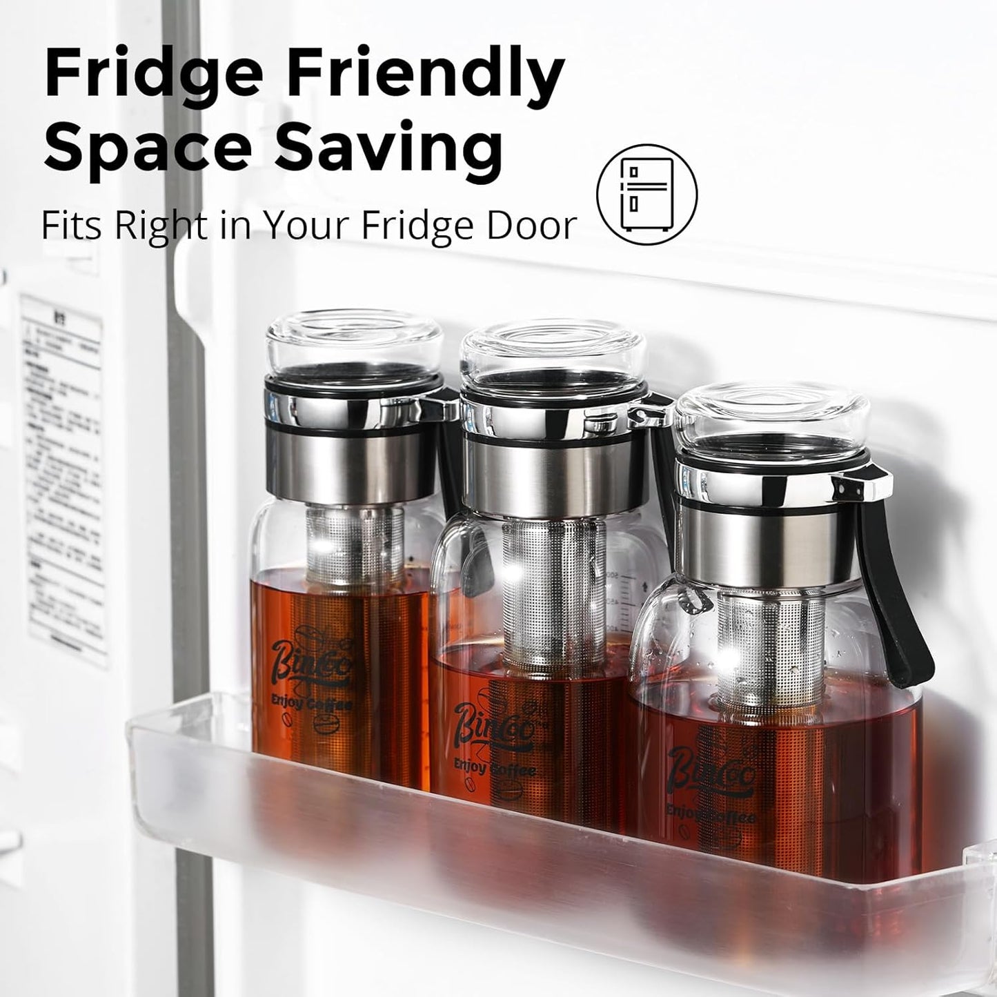 Glass Cold Brew Coffee Maker with Extended Fine Mesh Filter, Tea Infuser Bottle Iced Coffee Maker with Thick Borosilicate Glas